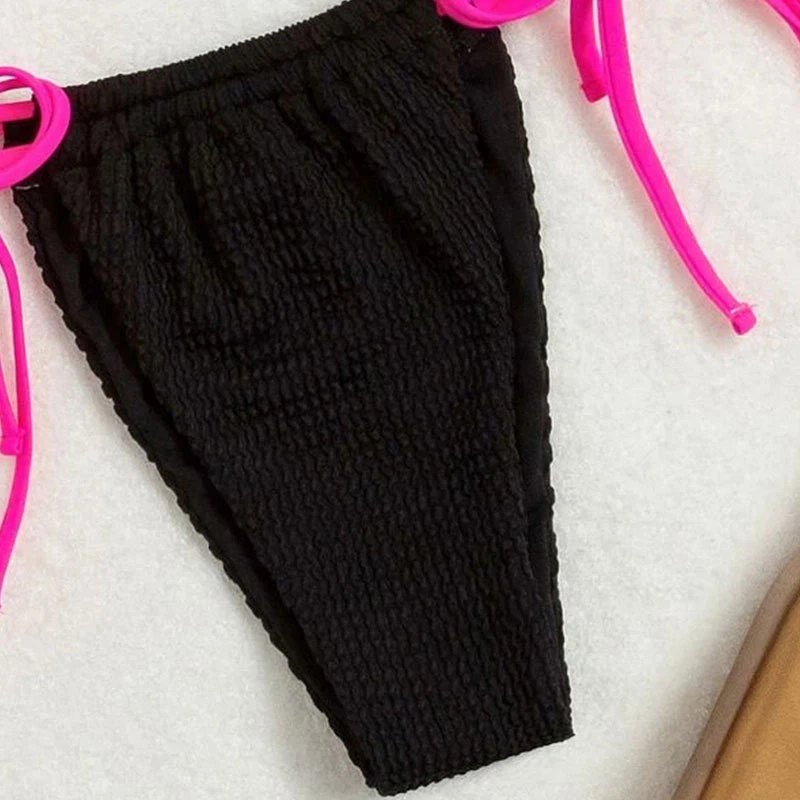 Women's Sexy Halter Tie Bikini Set Solid Color High-Waist Triangle Bikini